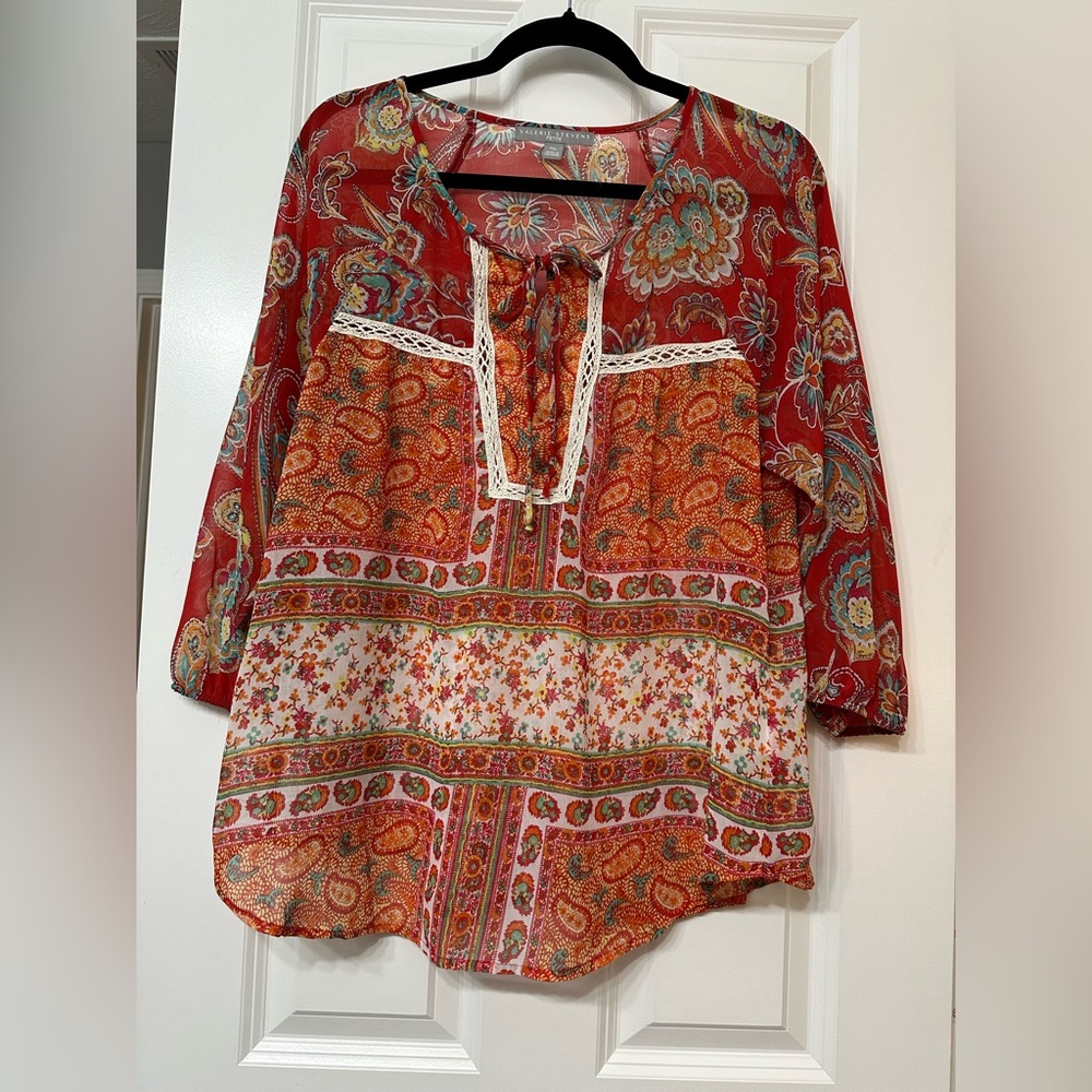 Valerie Stevens Red and Orange Tie Front Blouse